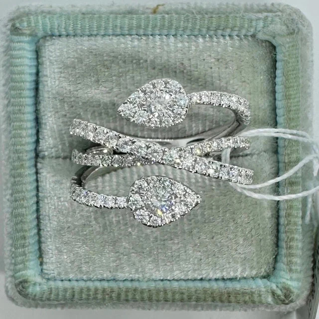 Cocktail Bypass Wedding Ring 14K White Gold Plated 1.20Ct Round Cut Moissanite