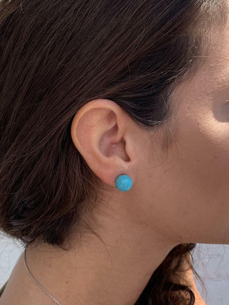 NEW .925 Sterling Silver Simple & Elegant 10mm Blue Turquoise Ball Stud Earrings