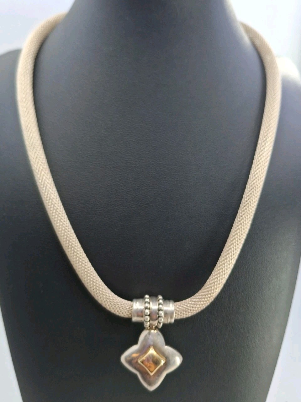 Unique 925 & 14k Joseph Esposito Mesh Snap Pendant Necklace 18.5in