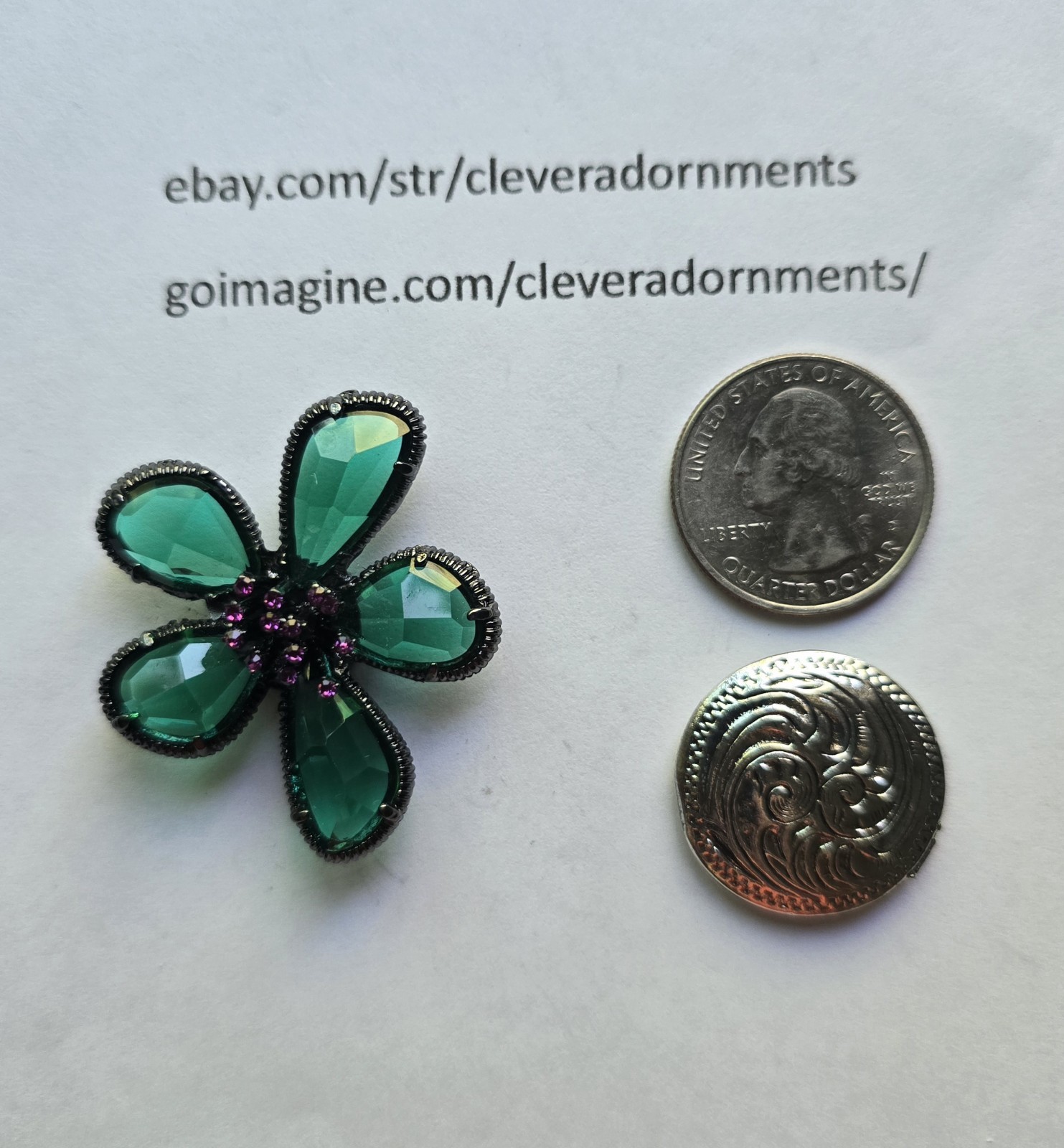 Teal Green Cosmos Flower MAGNETIC brooch, Equestrian magnetic lapel pin.