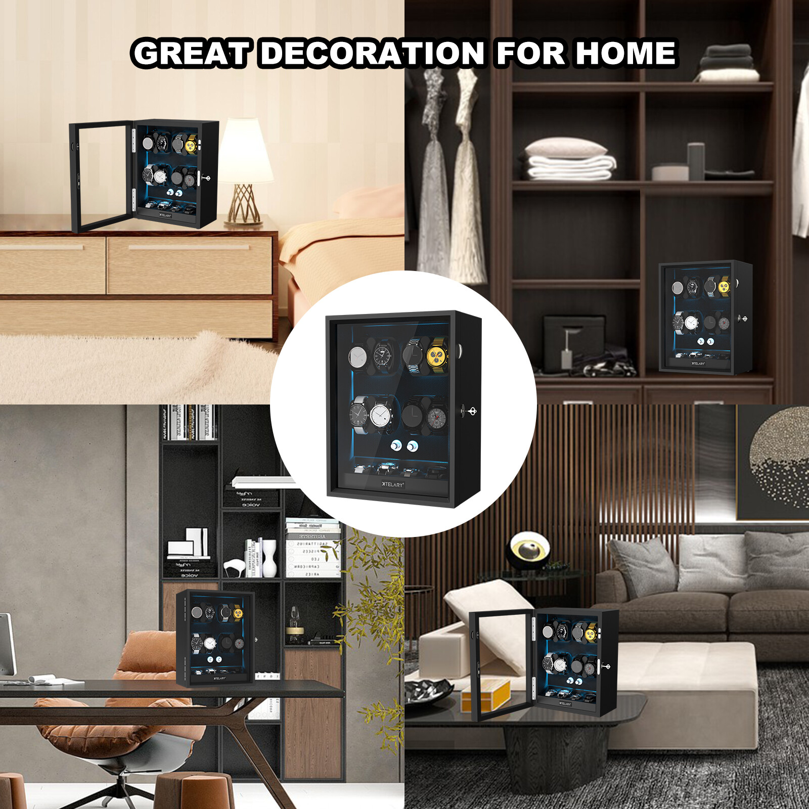 Automatic LED Watch Winder Single 4+4/6+6/8+4/12+6 LED Display Storage Watch Box