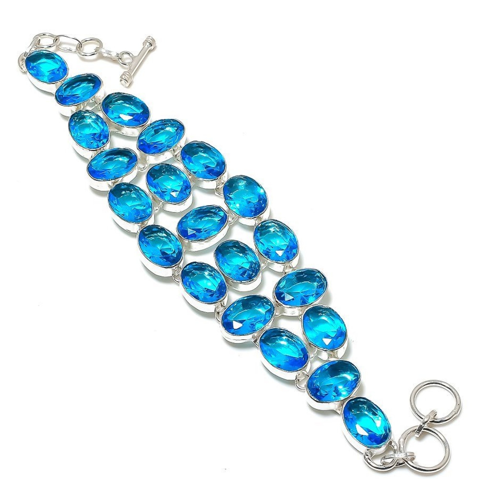 Faceted London Blue Topaz Gemstone 925 Sterling Silver Jewelry Bracelet 8″ L389