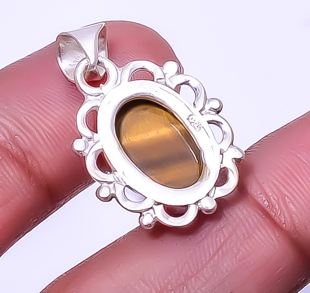 Natural Yellow Tiger Eye – South Africa 925 Silver Plated Pendant 1.17″ W2417