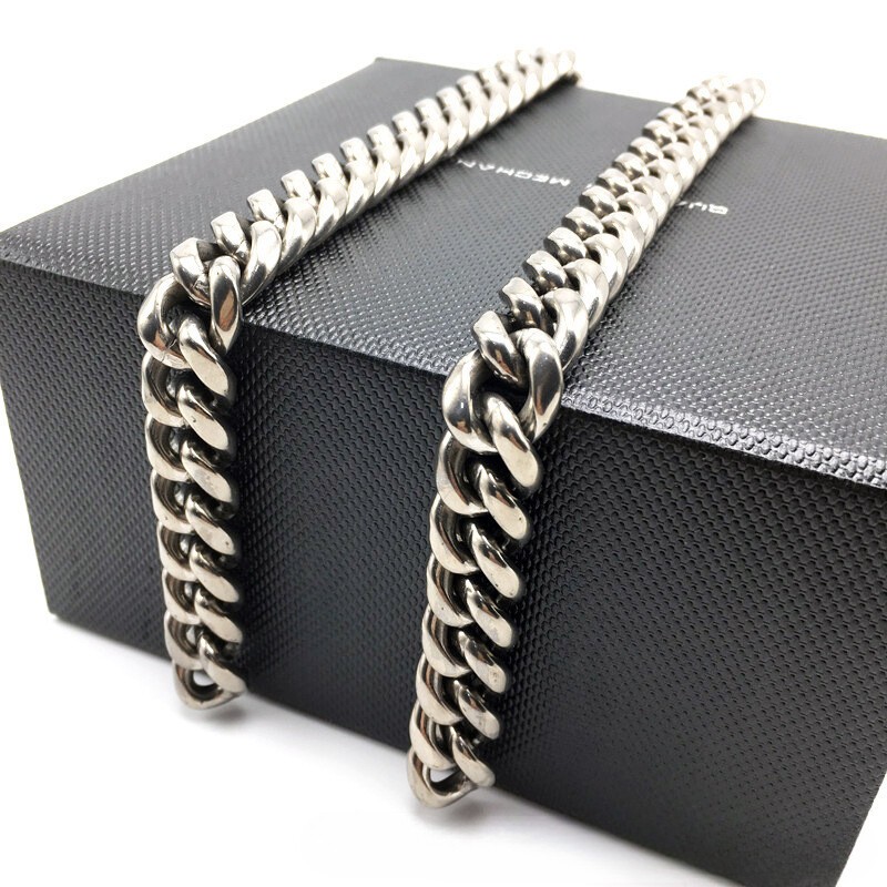 New 14mm TA1 Pure Titanium Cuban Chain Bracelet Necklace Anti Allergic Skin Care