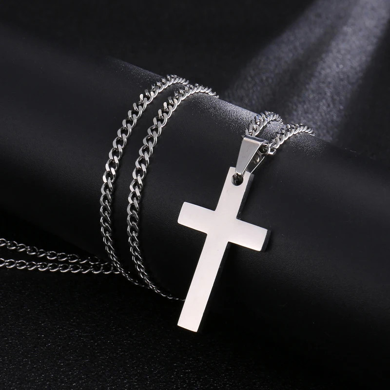 Fashion Stainless Steel Cross Pendant Necklace For Women Men Link Chain Charm