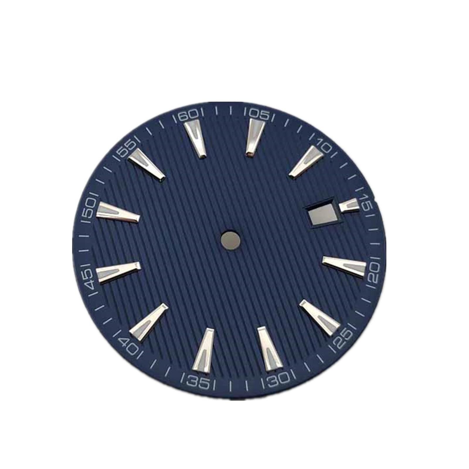 33.5mm Blue Watch Dial Face Plate Date @3 For NH35/NH35A Movement Replacement J