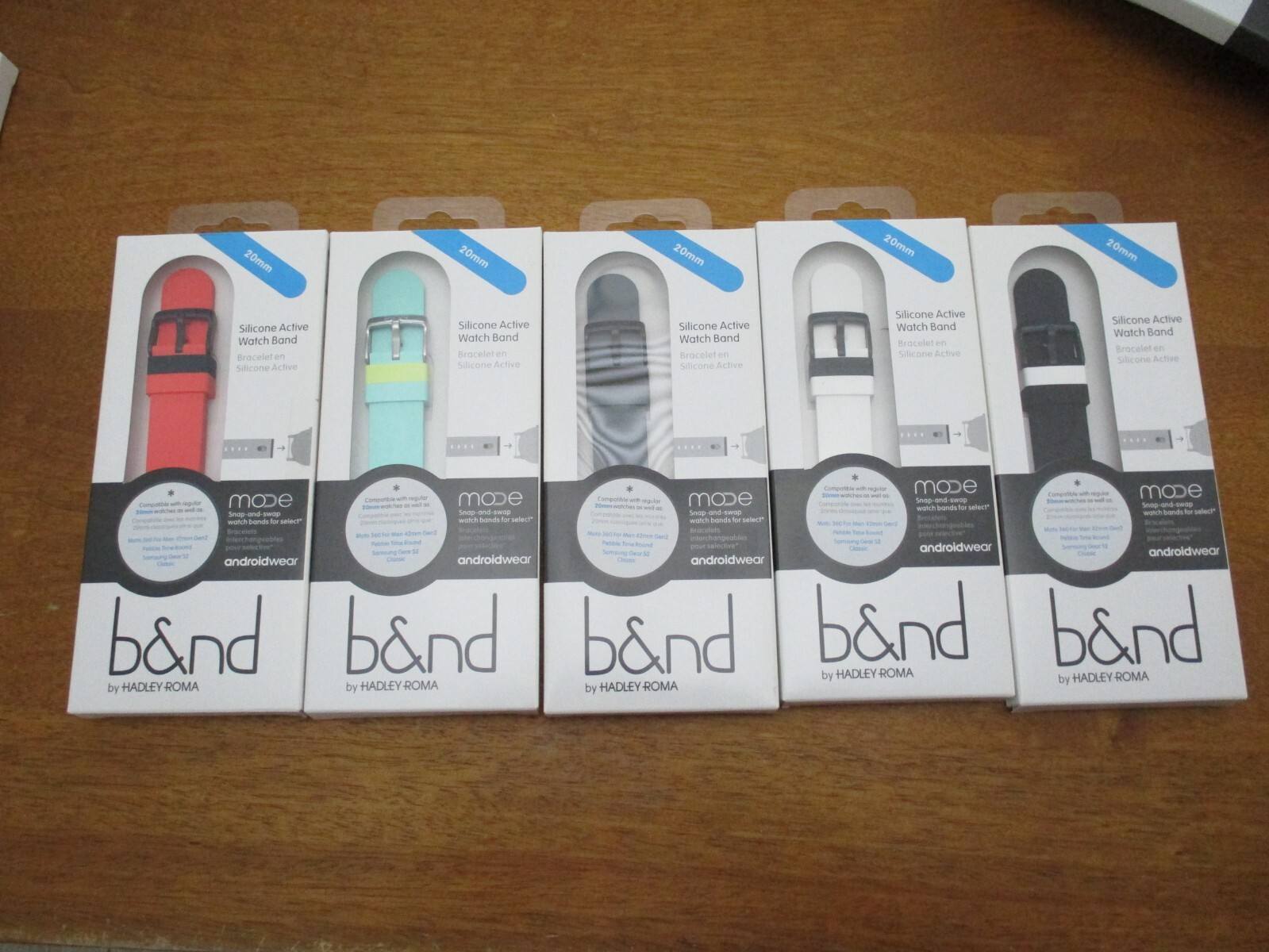 B&ND bnd300 Mode 20mm silicone Android Wear Smart Watch Band set of 5 colors