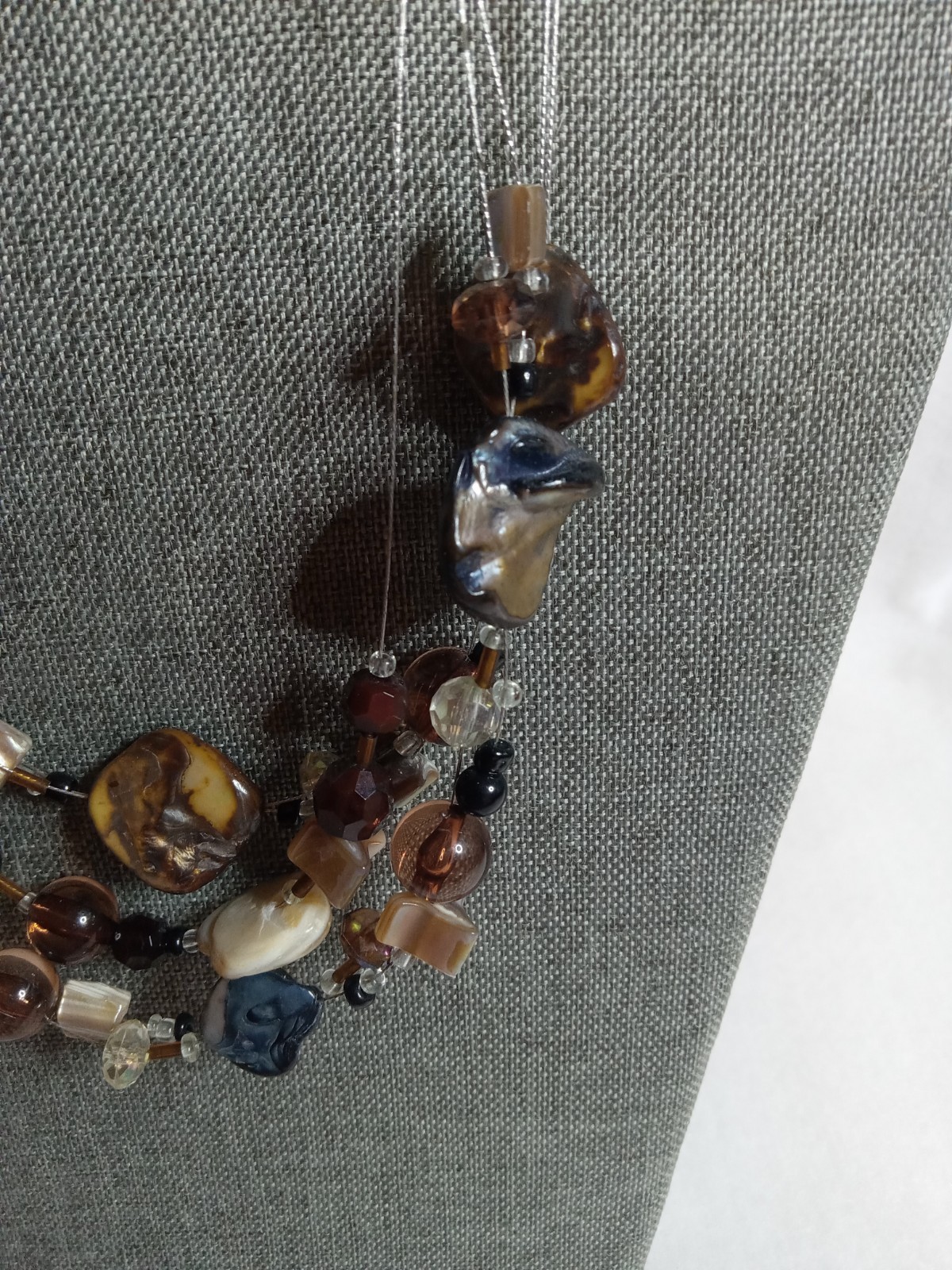 Classic Three Strand Multi- Brown Mix Bead Abalone Shell Necklace 20″ Long