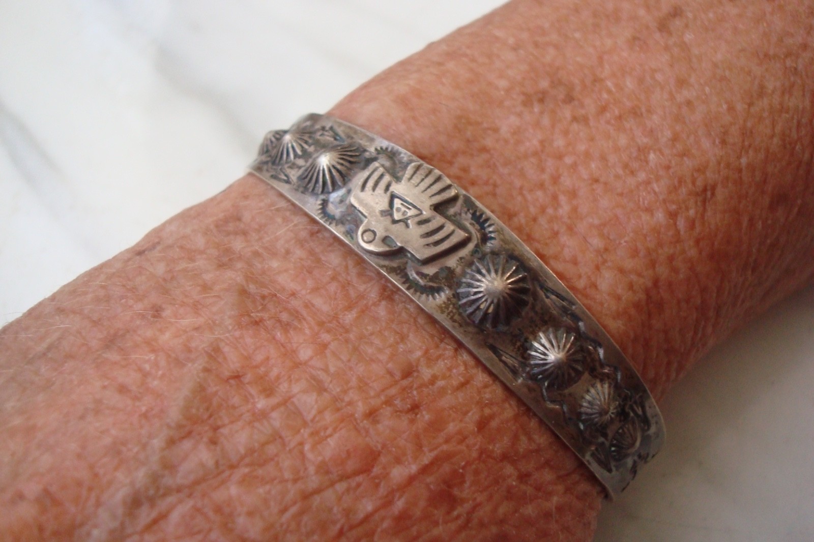 Vtg MORNING STAR THUNDERBIRD GILA MONSTER Navajo SILVER BRACELET Fred Harvey Era