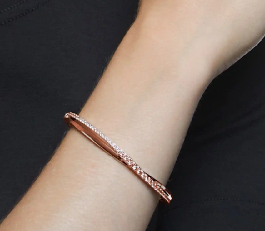 Swarovski Hyperbola Bangle Bracelet 18K Rose Gold Tone Plated White CZ Crystals