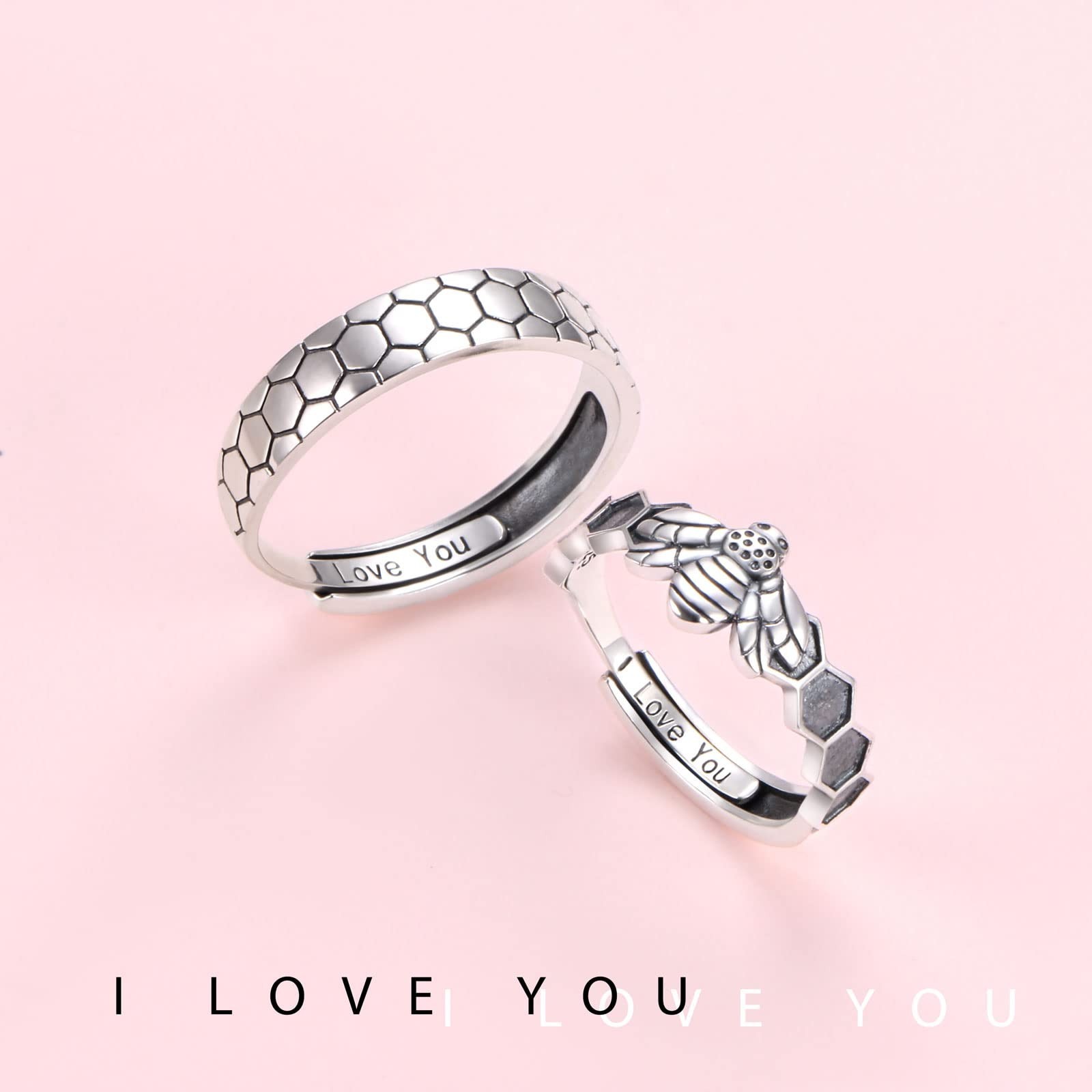 Sterling Silver Adjustable Promise Rings for Couples – Romantic Love Jewelry Gif