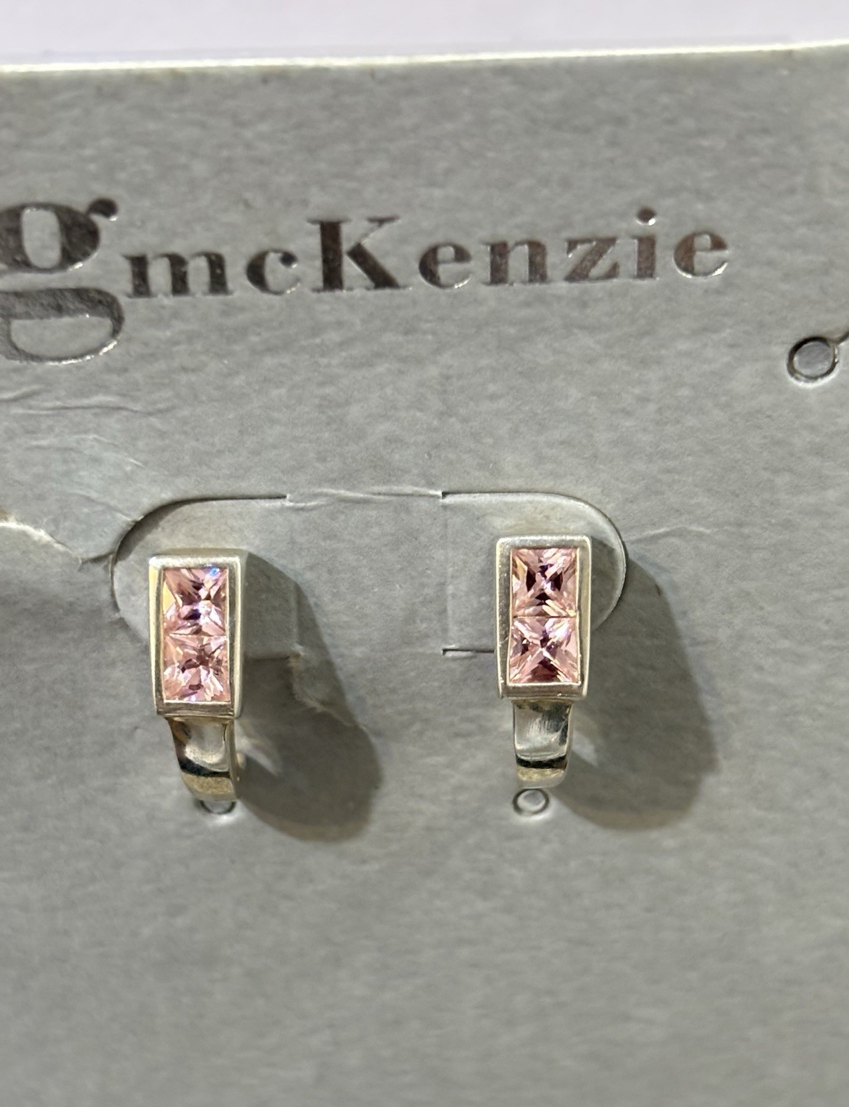 G McKenzie 925 Sterling Silver Pink Crystal Huggie J-Hoop Stud Earrings NWT