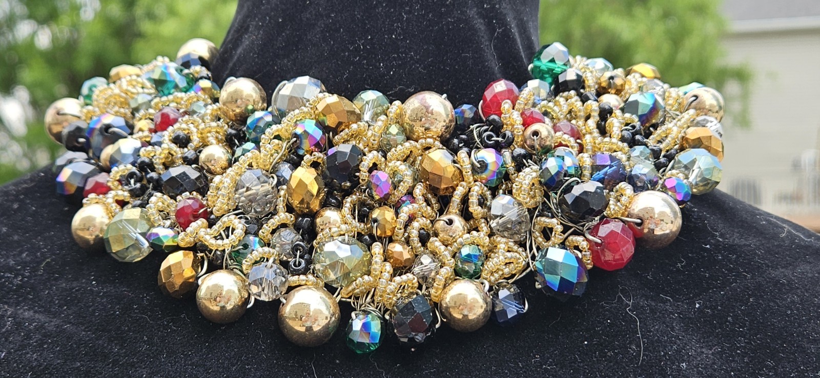 ALDO Statement Bib Necklace Multi-Color Beaded Chunky Fashion Jewelry Adj. F31