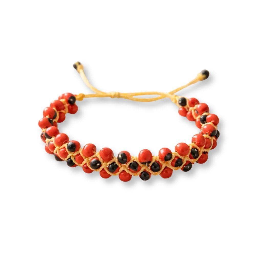 Bracelet de Peonia Ajustable, Huayruro layers of seeds Bracelet Adjustable