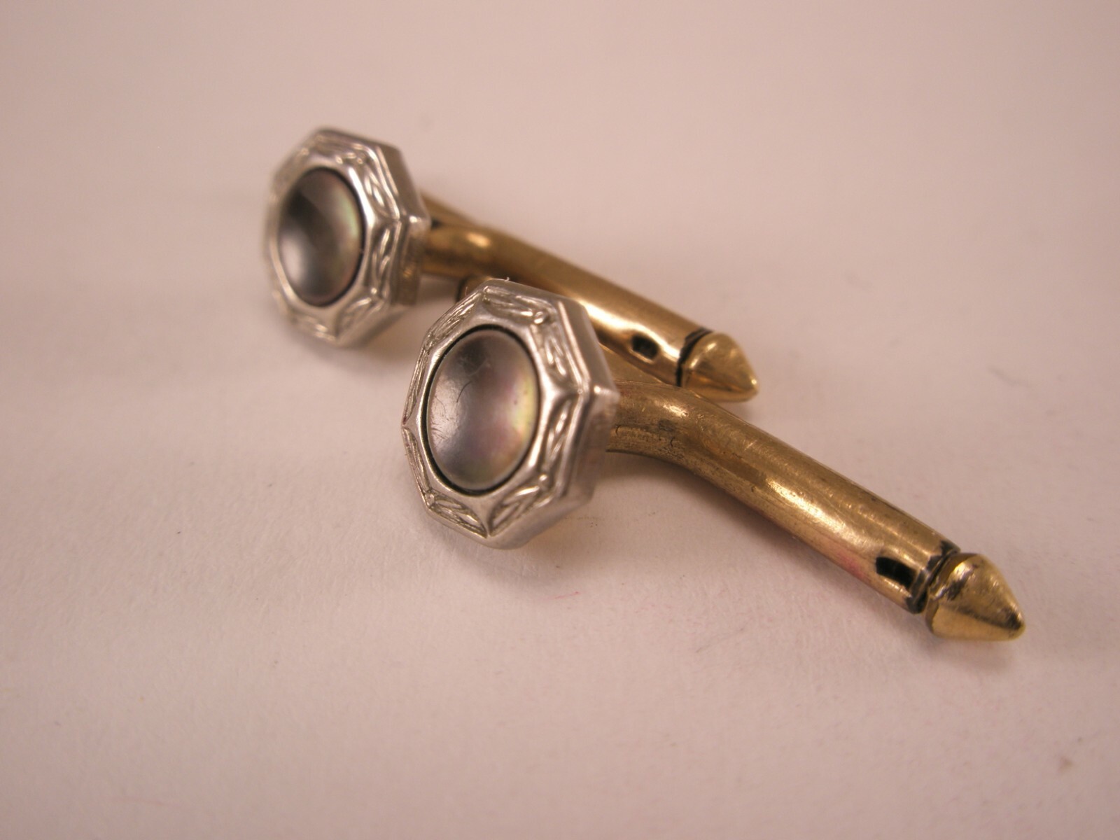 SINGLES(2) 1/4″ Gray Octagon MOP Larter Sons RGP Vintage Formal Tux Studs c209