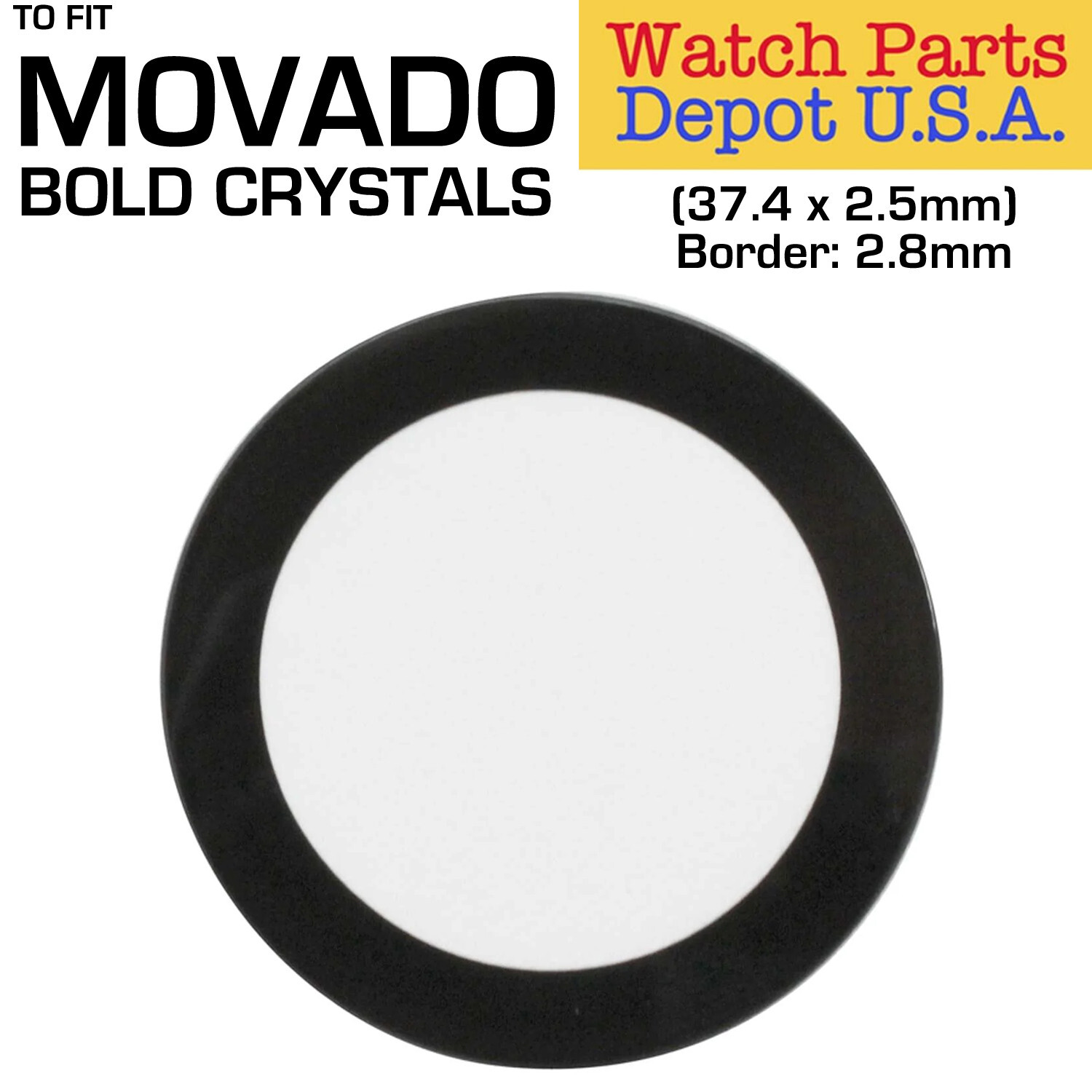 Black Border Watch Crystal to Fit Movado Bold (37.4 x 2.5mm) Border: 2.8mm – NEW