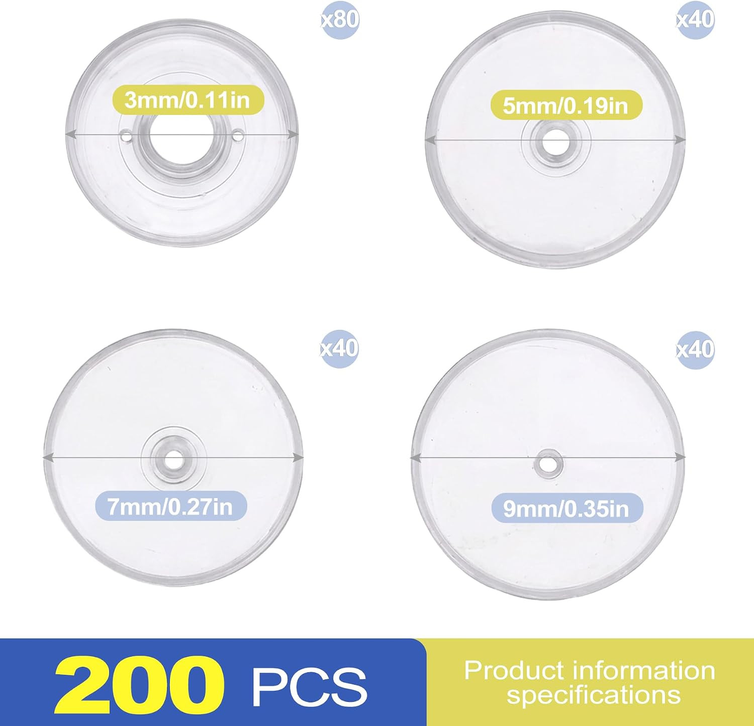 200 Pcs Clear Silicone Piercing Discs for Piercing Bump 3/5/7/9mm, No Pull So…
