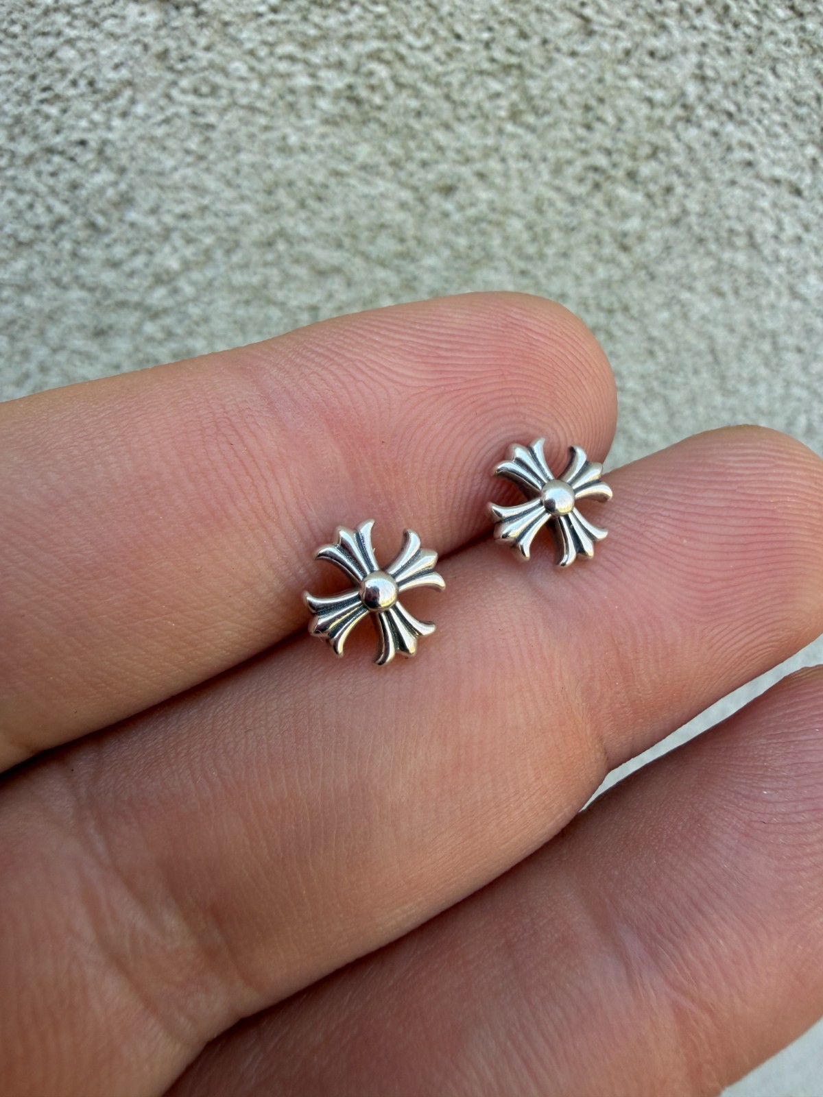 Real Solid 925 Silver Men Hearts Of Chrome Star Oxidized Earrings Plain Studs