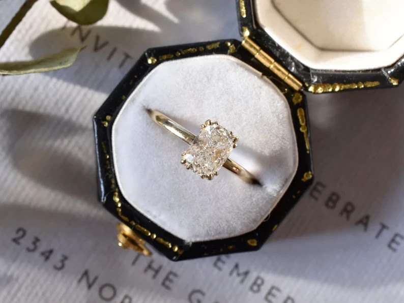 1.50 Ctw Radiant Real Moissanite Women’s Engagement Ring 14K Yellow Gold Plated