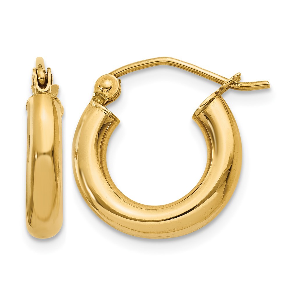 10k Yellow Gold Polished 3mm Tube Hoop Earrings 0.97g L-9mm, W-14.15mm for Mom