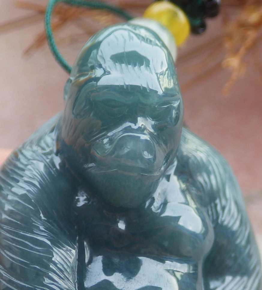 Video Certified Green Natural A Jade jadeite Pendant Orangutan Monkey 123969 TS