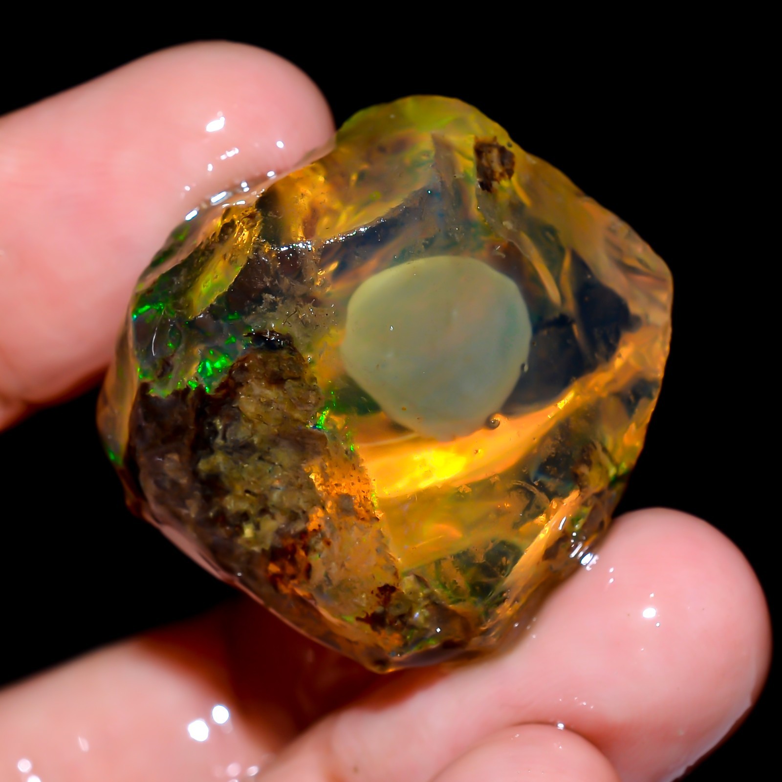 59Ct. Natural Welo Fire Ethiopian Opal Fancy Oil Rough Loose Gemstone 29X26X15mm