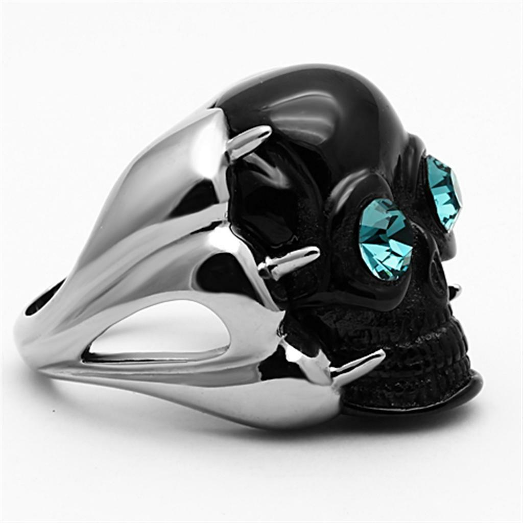 TK1118 – Two-Tone IP Black Stainless Steel Ring with Top Grade Crystal in Blue
