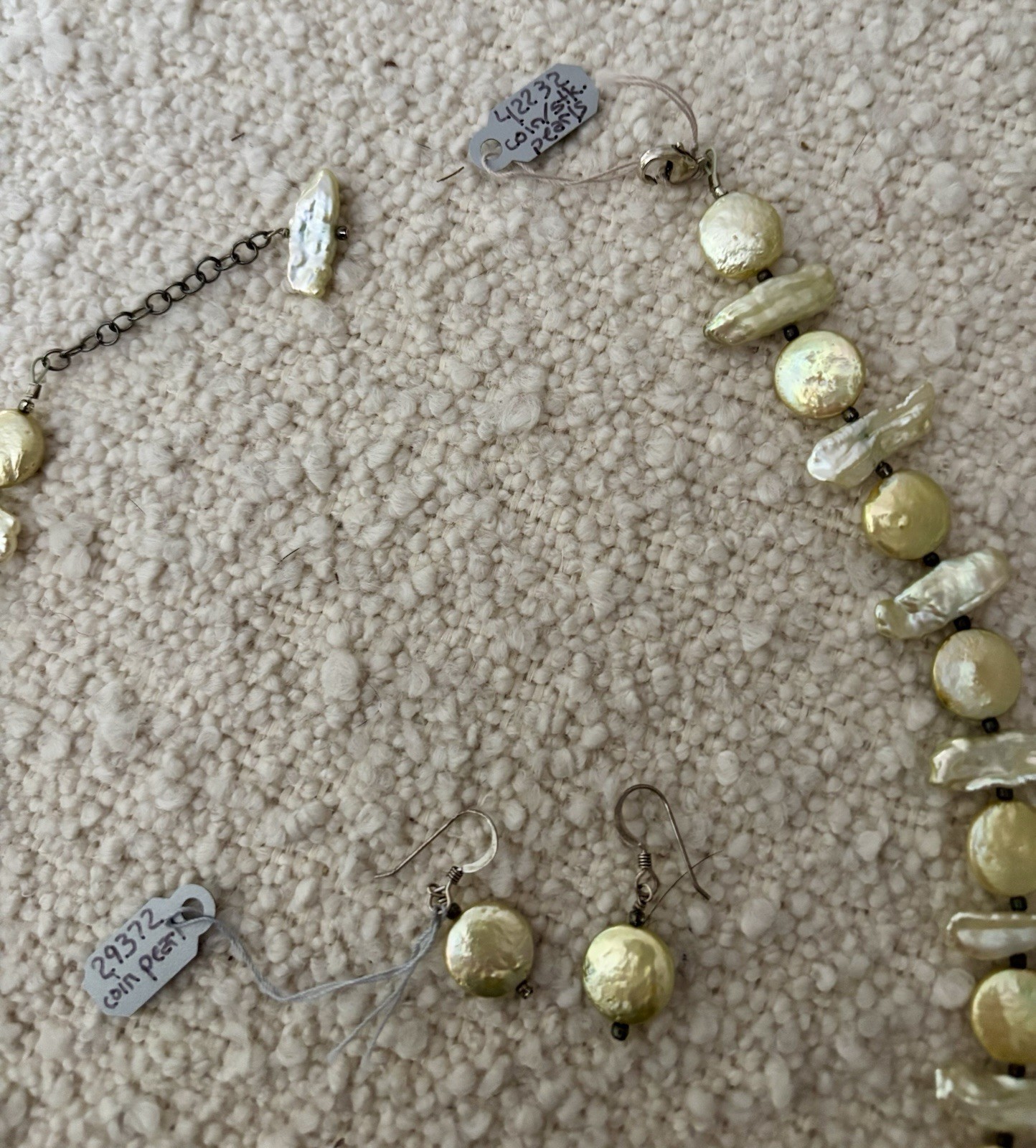 STICK COIN PEARL NECKLACE (19 – 21″) & EARRINGS GOLD SILVER COLOR