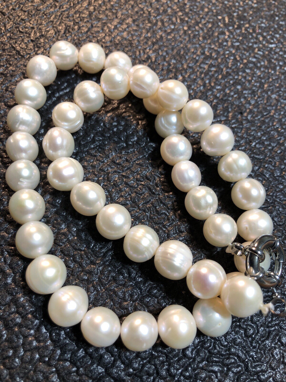 Estate 16” 8.7mm-10mm Pearl Necklace Nacre Creamy,Pink Yellow Hues Weight 44.54g