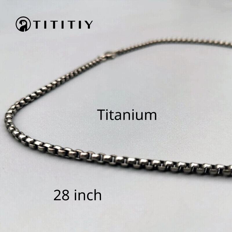 Pure Titanium Box Chain Necklace 3mm Unisex Anti Allergy Skin Care Health 28″