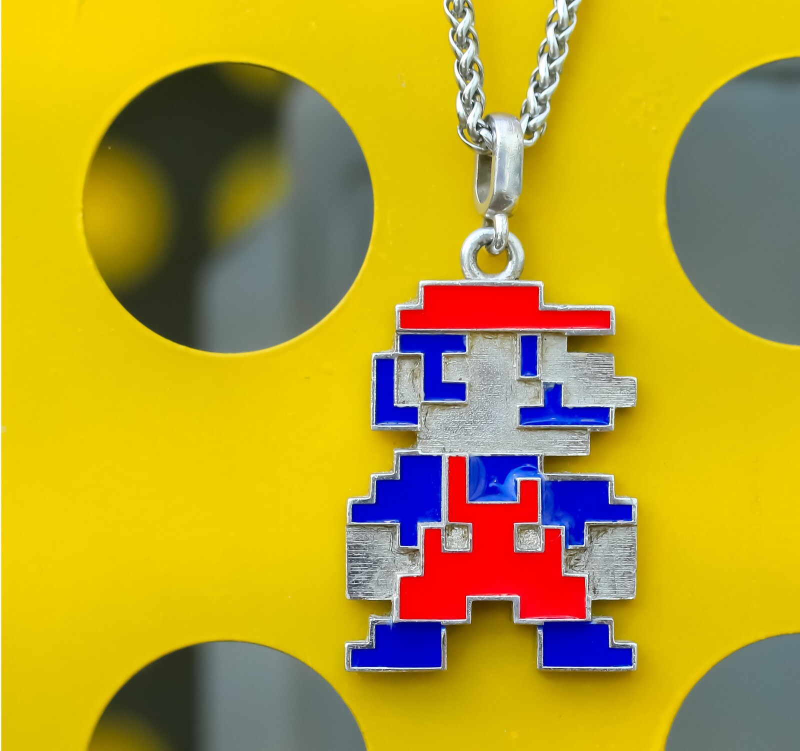 Retro 8 Bit NES Handmade S925 Silver Super Mario Pendant Necklace