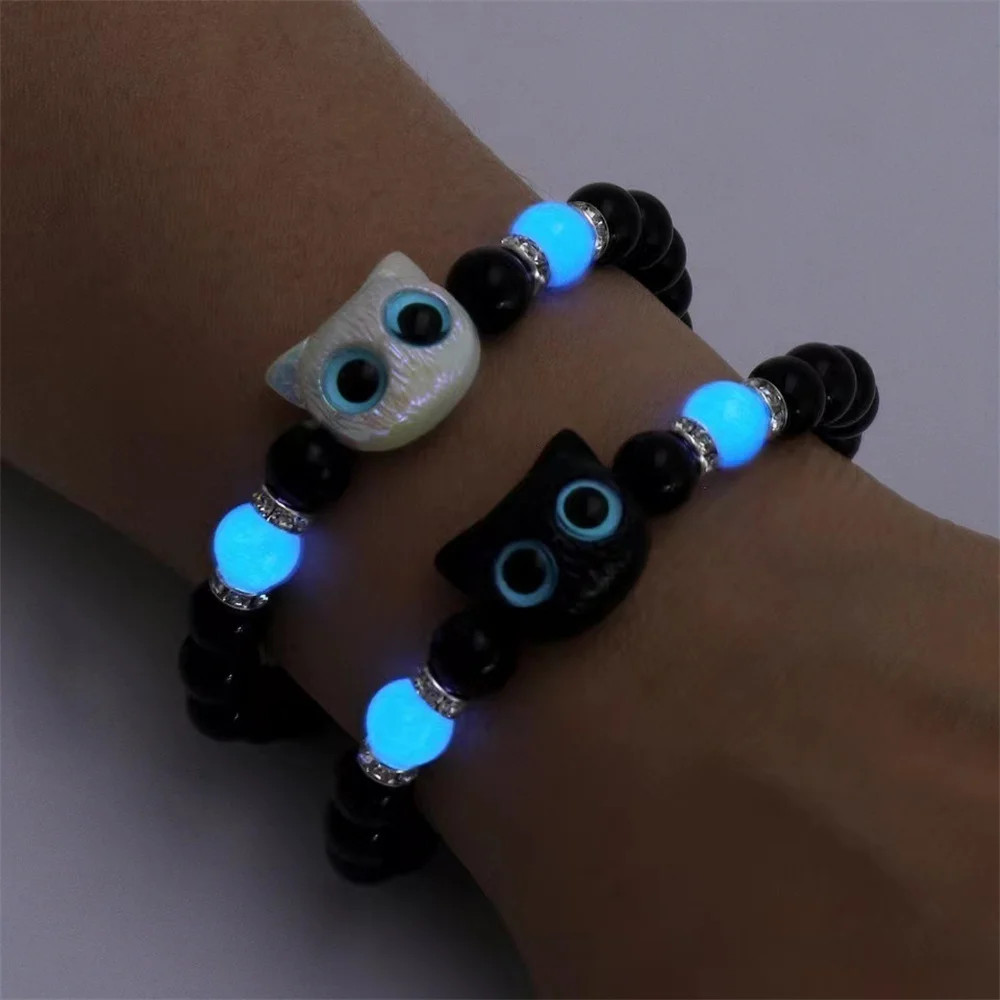 2026 Fashion Luminous Beads Couple Bracelets For Women Men Charm Cat Matching