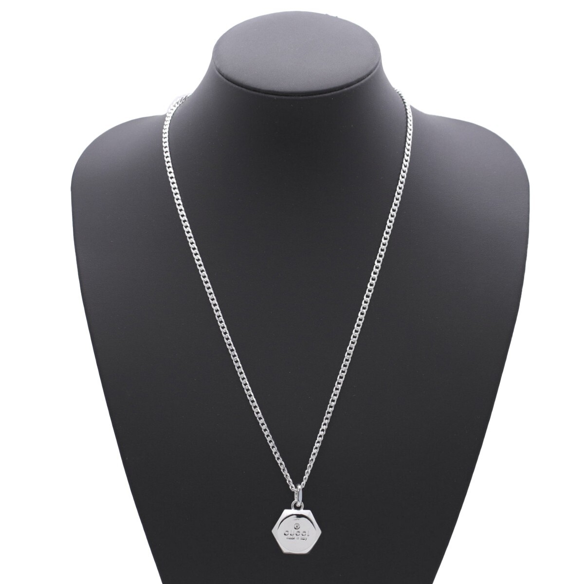 GUCCI Trademark Hexagon Necklace Pendant Ag925 Silver 23.62in Mint Used