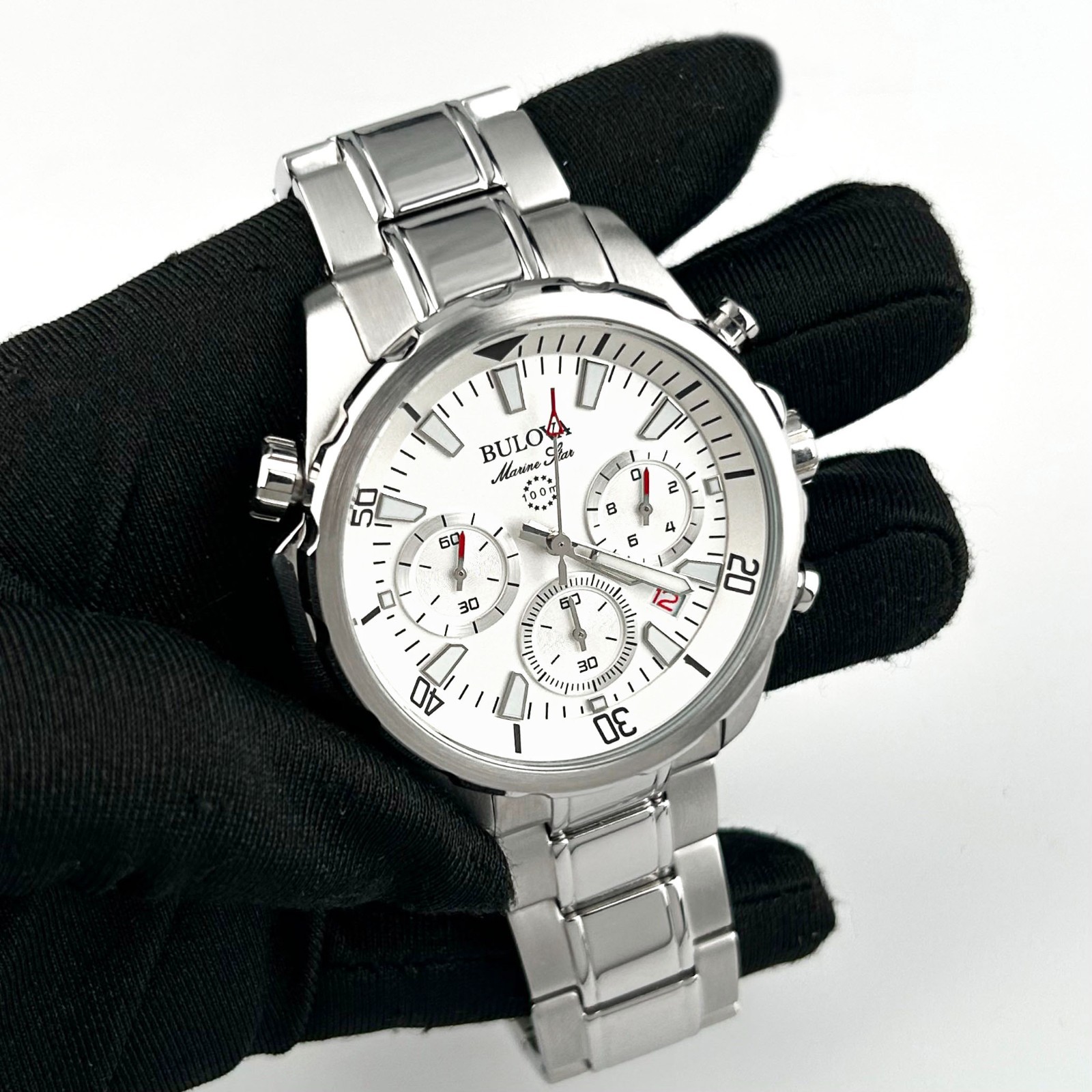 Bulova Marine Star 96B255 Men’s Classic White Dial Chronograph Quartz Watch 43MM