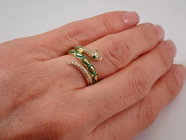 0.50Ct Round Cut Real Moissanite Snake Engagement Ring 14K Yellow Gold Plated