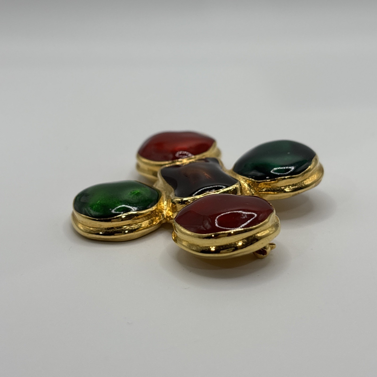Vintage ’90s Ivana Trump Multicolor Gold Tone Enamel 2.5″ Cross Brooch Pendant