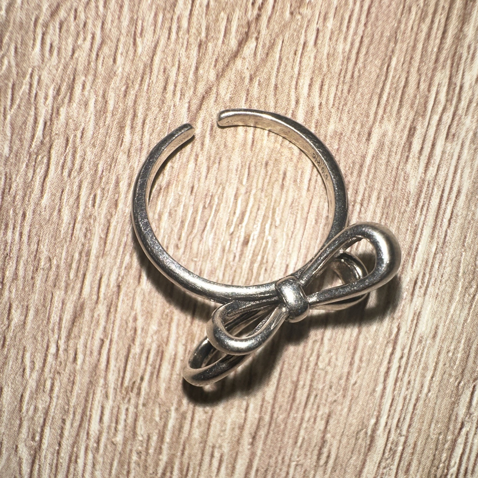 925 Sterling Silver Bow Ring, No Stone, 17.4 mm Band Width. resizable