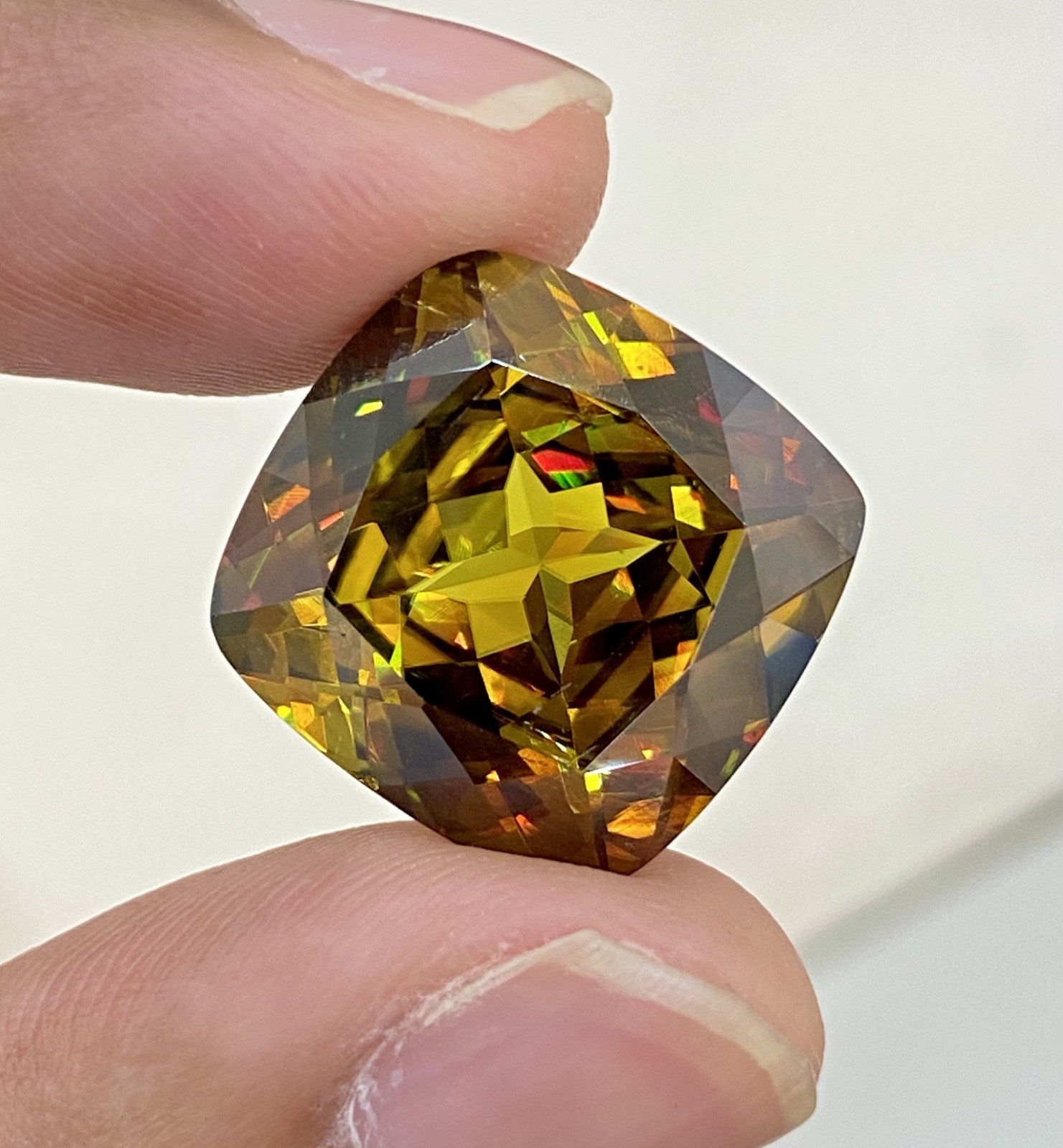 Natural 23.10ct Chrome Sphene, Cushion Cut Large Green Sphene (Titanite), Loose.