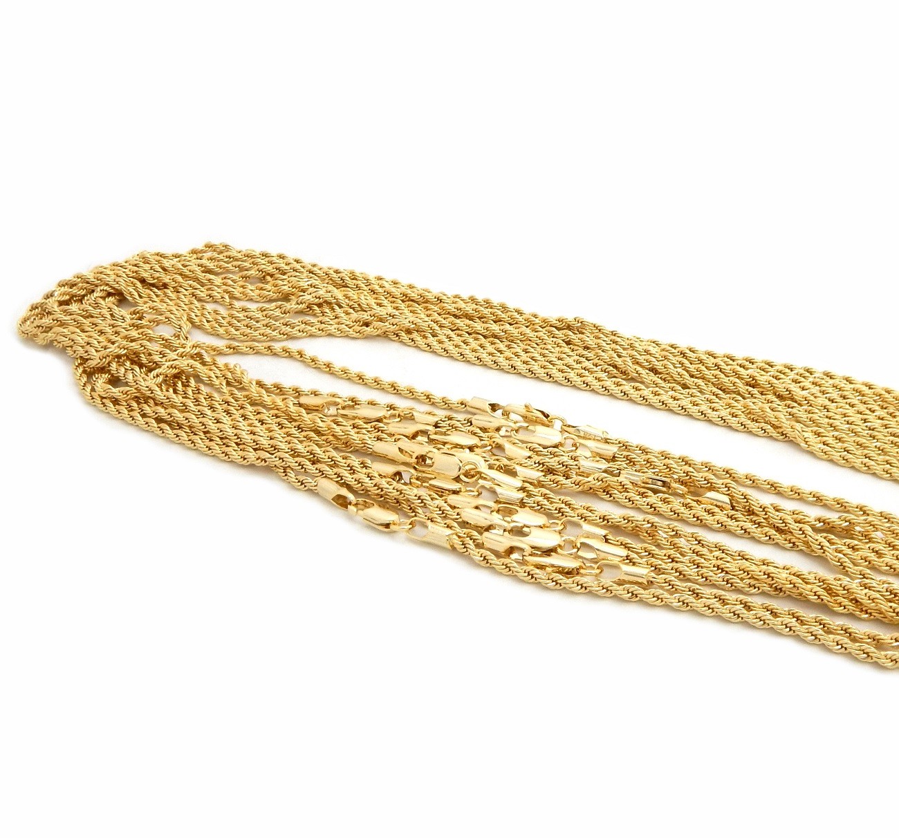 12 Piece Rope Chain Necklace 3mm 16″ 18″ 20″ 24″ 26 30 Gold Plated Wholesale lot
