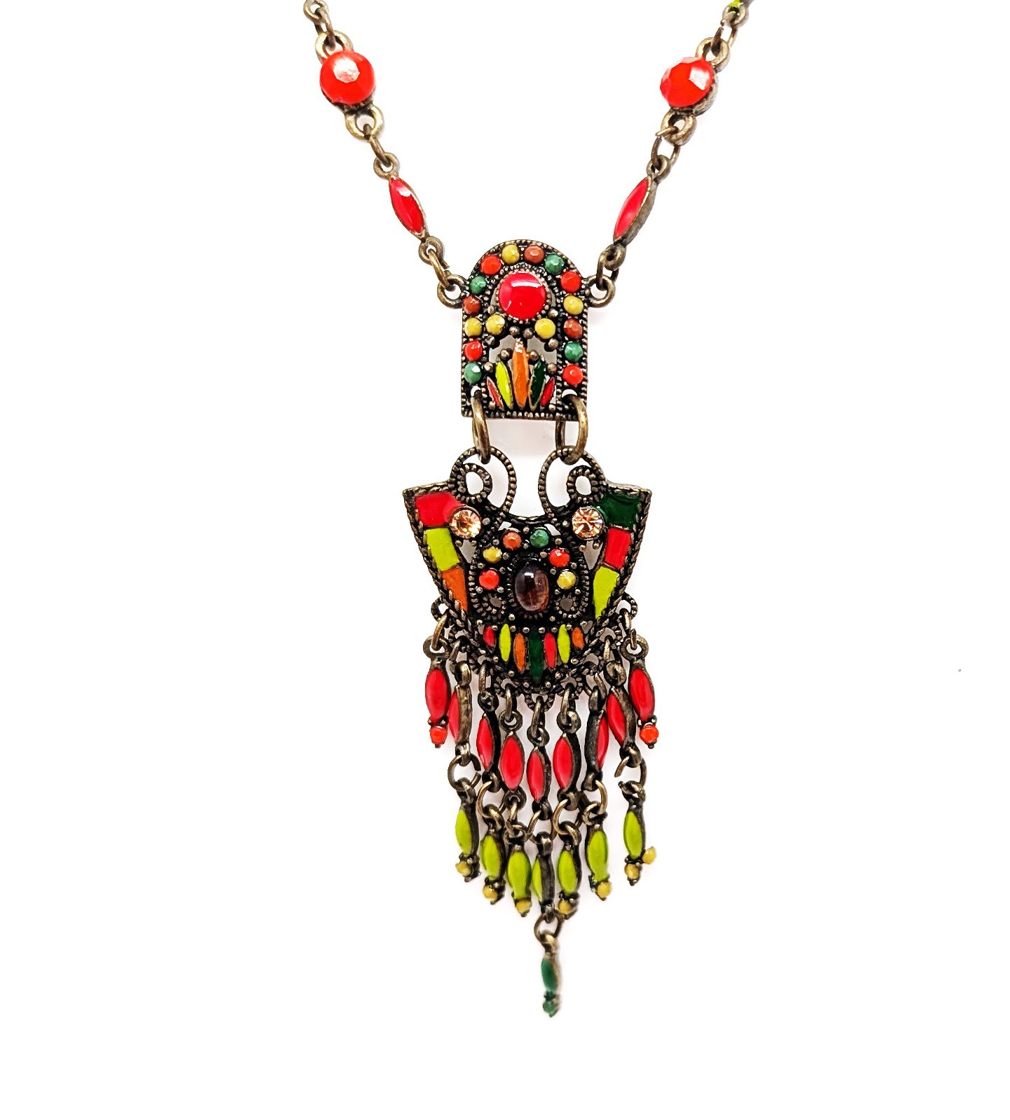 DESIGNER INSPIRED ORANGE GREEN ENAMEL CRYSTAL DANGLELDARK SILVER JEWELRY SET