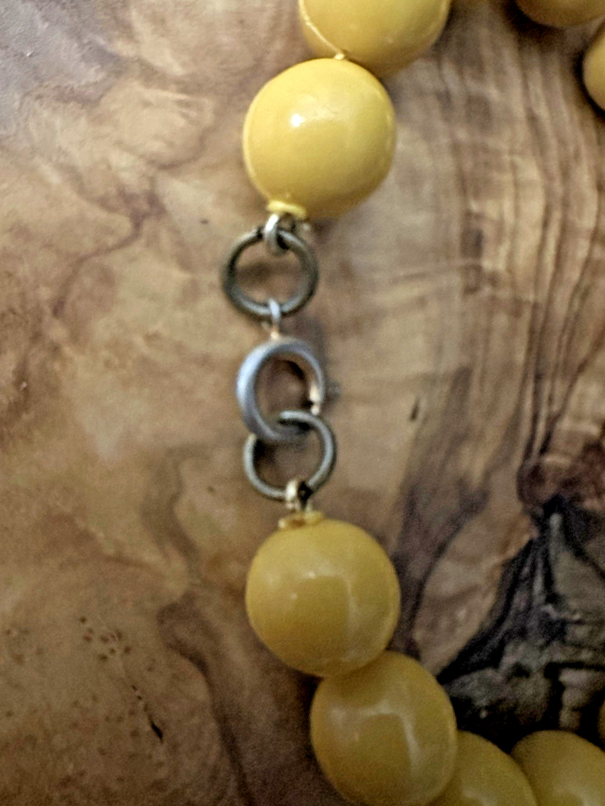Vintage Mustard Yellow Acrylic 12mm Beaded Necklace 35″ Spring Ring Retro