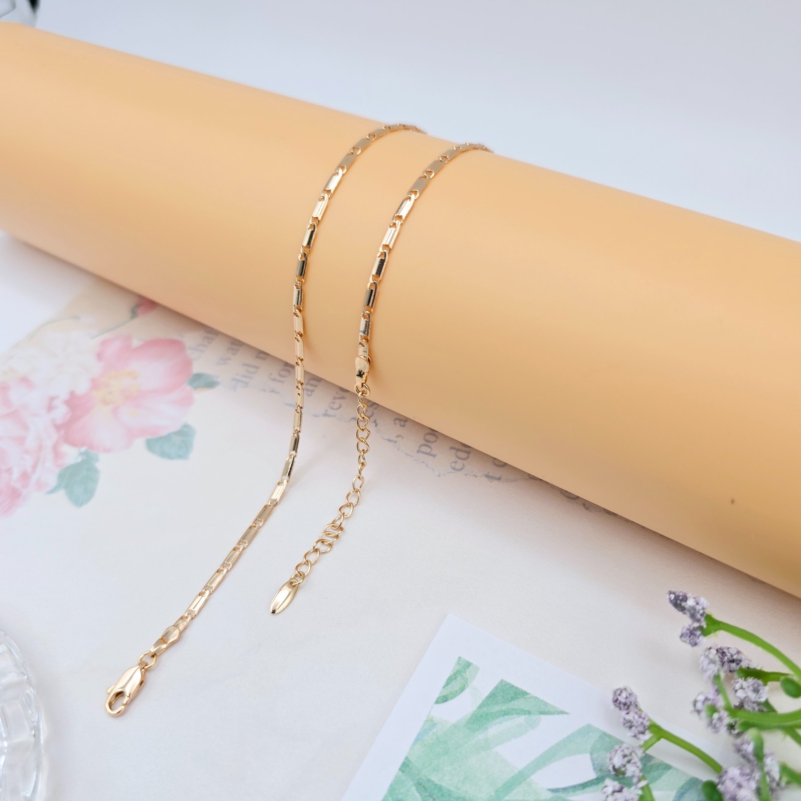 with Elegant Rectangular Links, 45+5cm Adjustable, XPNL0058 Rose Gold Necklace