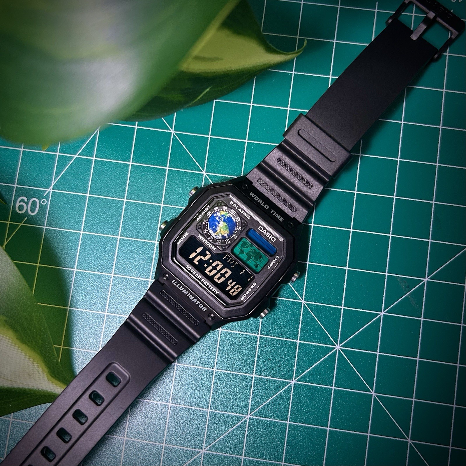 Custom Casio AE1200WH Watch | Negative Display Earth Mod