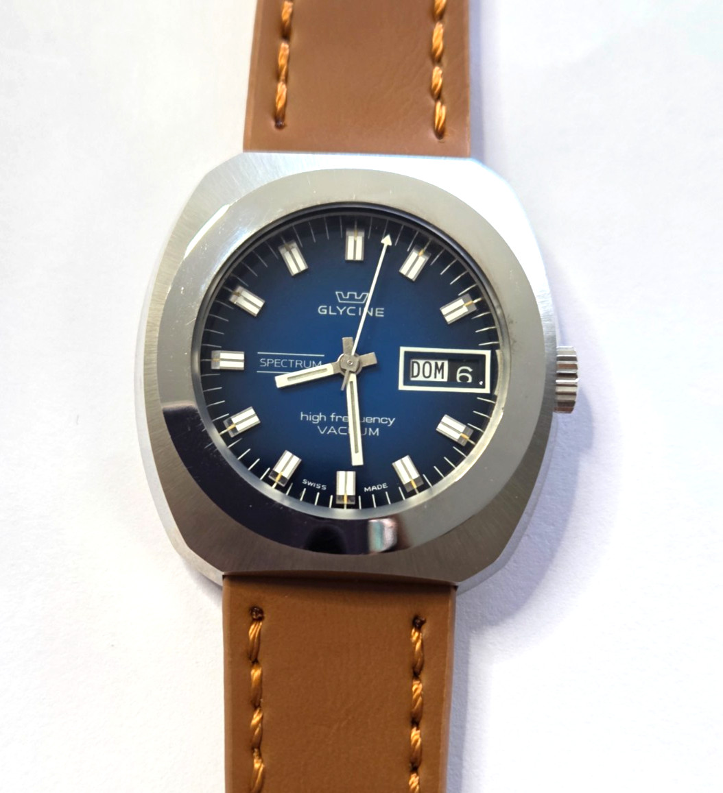 Glycine Automatic Watch Vintage Mens High Frecuency Spectrum Vacuum Blue Dial