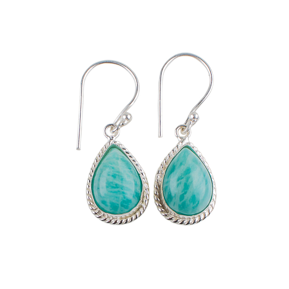 Natural Amazonite Gemstone 925 Stamped Silver Stylish Earring 1.40″ Wedding Gift