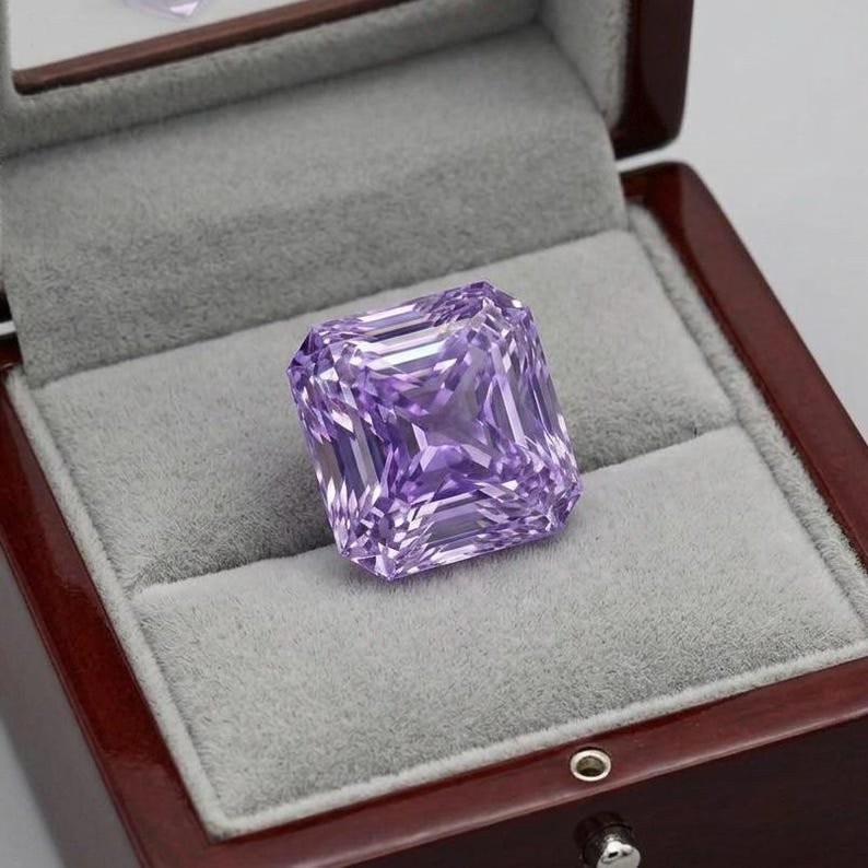 2 Ct Purple Color VVS1 Diamond Asscher Cut Premium Quality Gemstone 8 MM