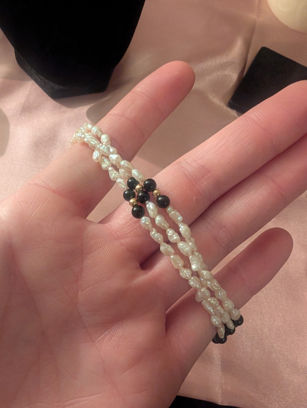 Onyx Pearls Necklace And bracelet 14k Clasps