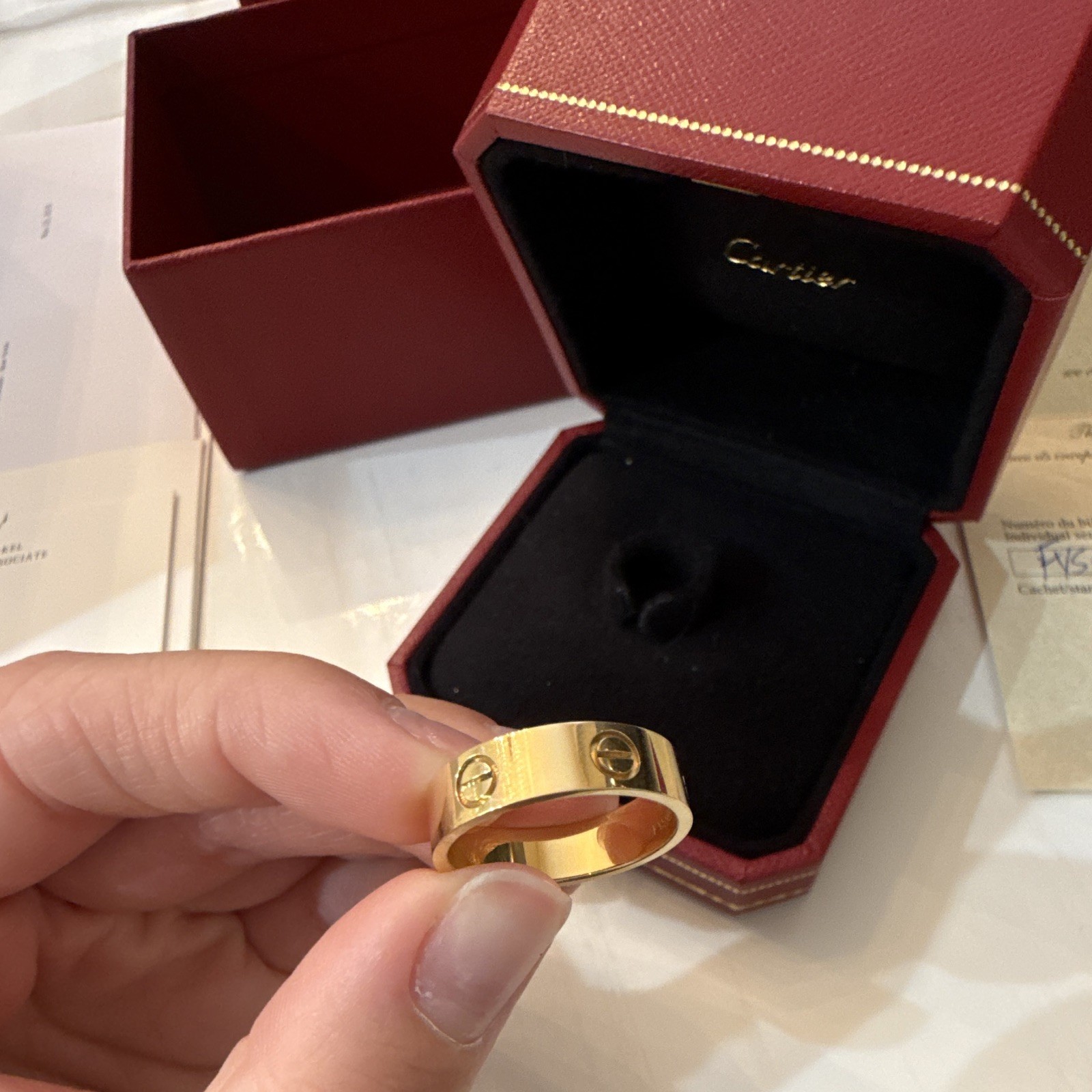 Cartier Classic Love 18K Yellow Gold Ring Size 57 Signed 5.5mm