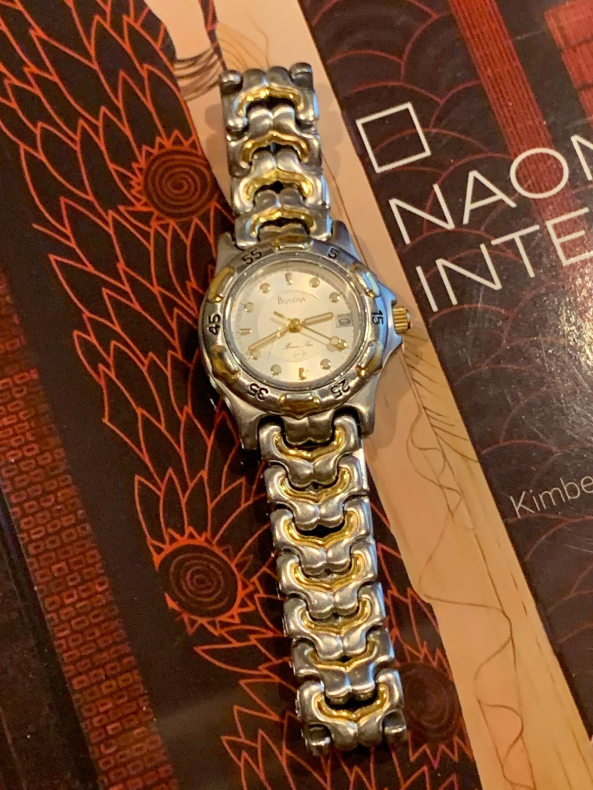 Womens Bulova 28 mm Marine Star Two Tone Quartz Watch, New Battery