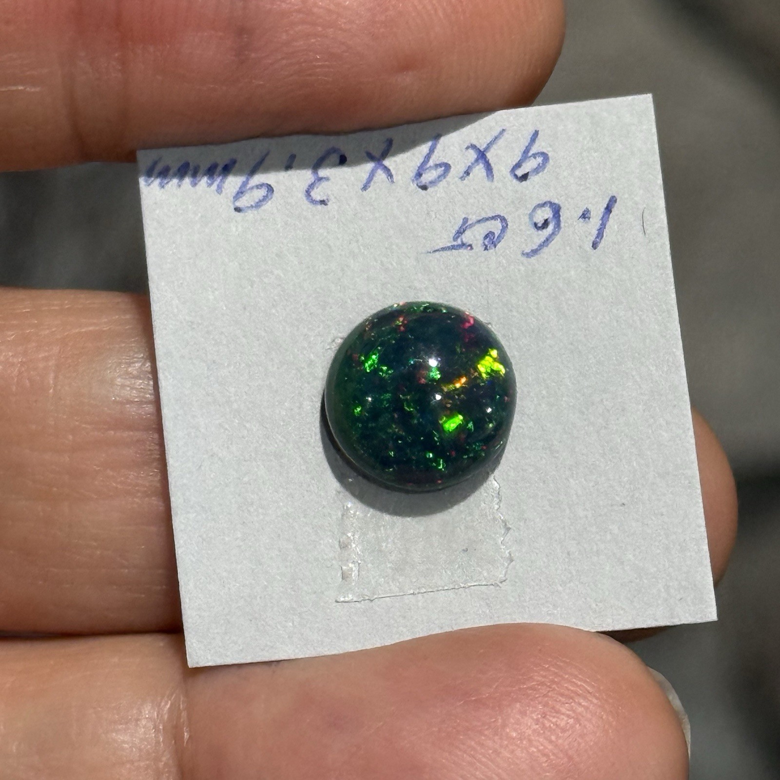 1.6ct 9x9x3.9mm Dark Green Stardust Smoked Ethiopian Welo Opal Cabochon Gem